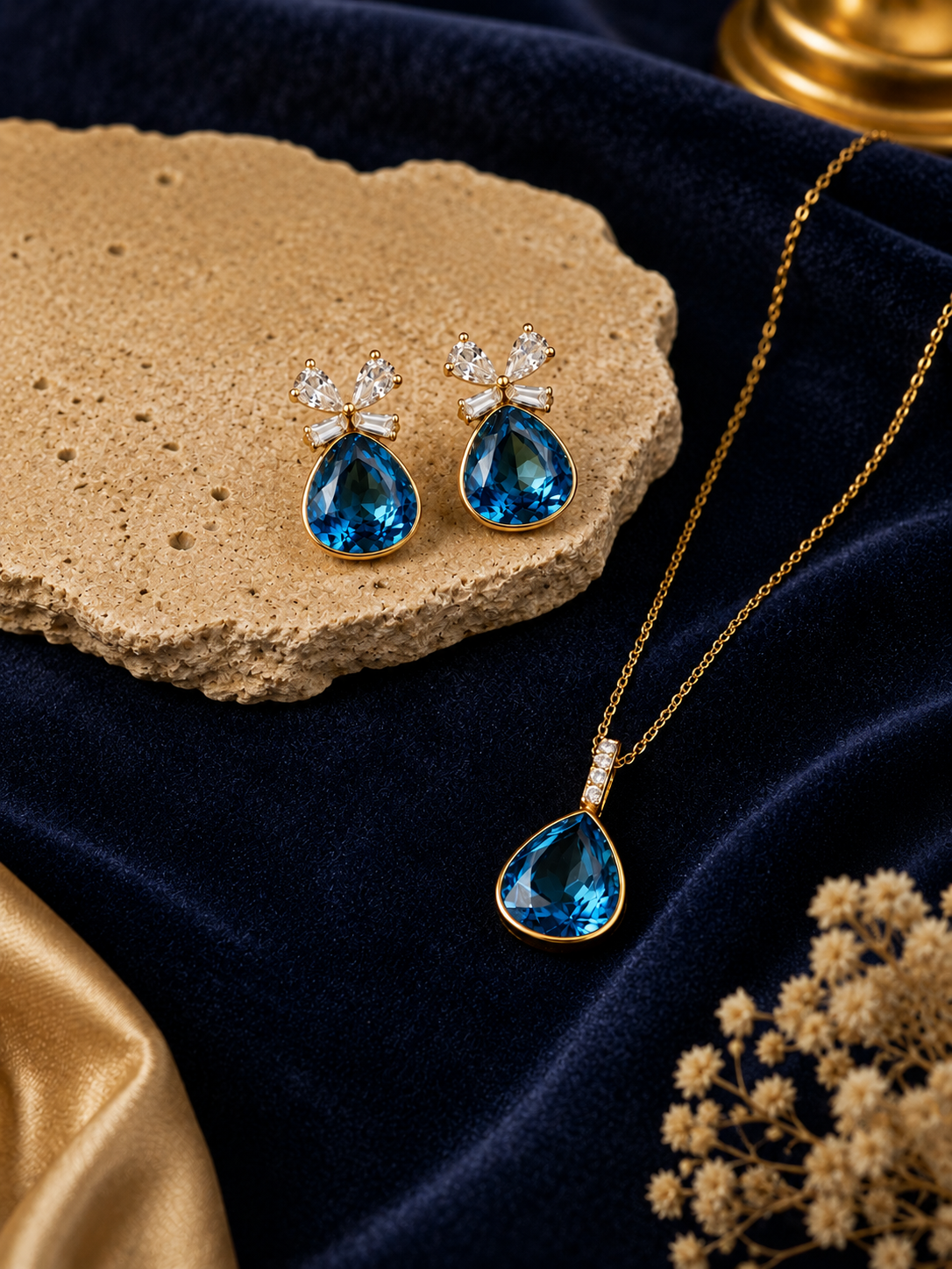 Teal Gemstone Bow Jewelry Set