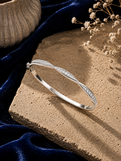 Silver Twist Pavé Bangle
