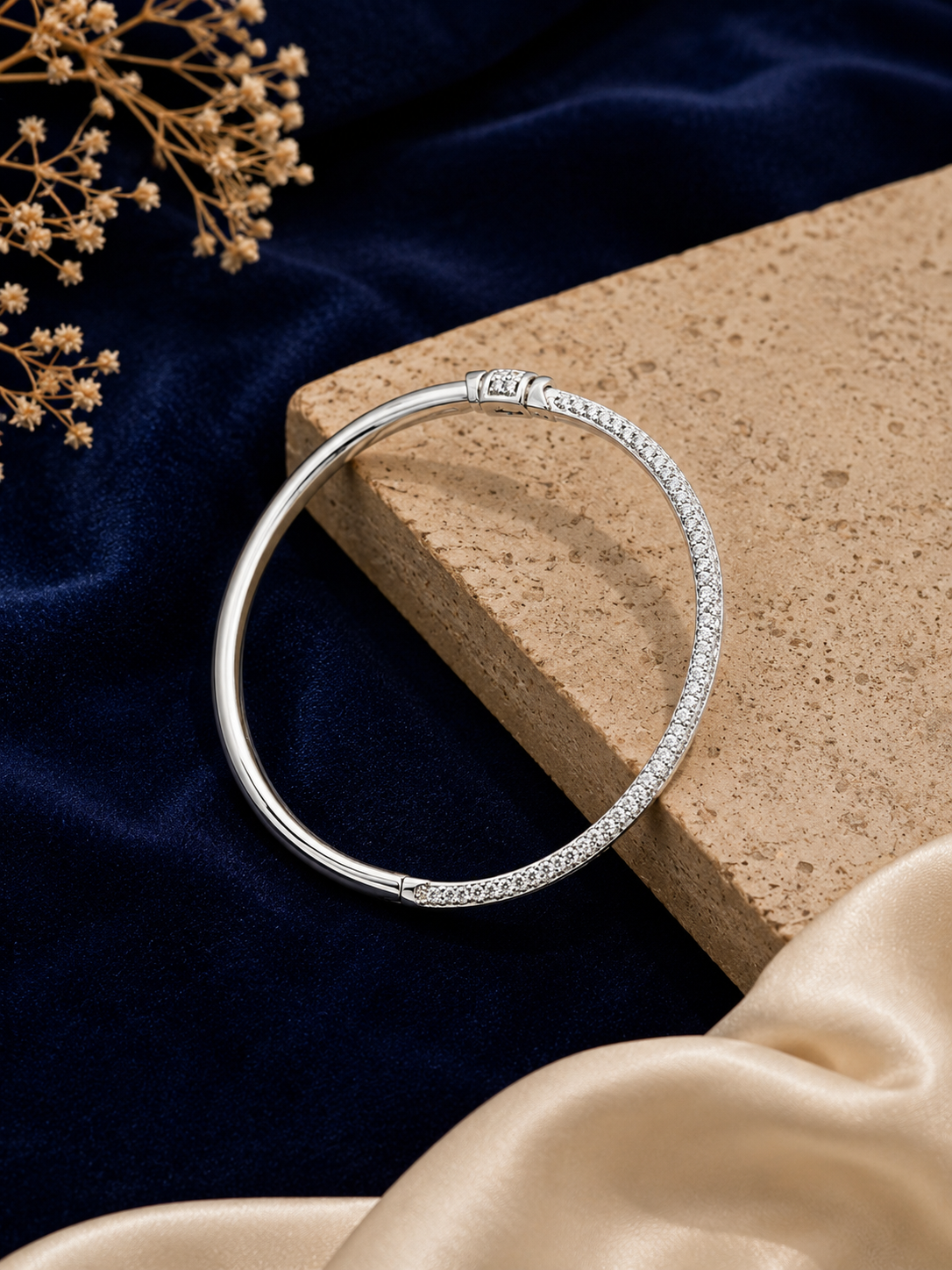 Pavé Silver Hinged Bangle