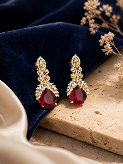 Gold and Ruby Drop Earrings