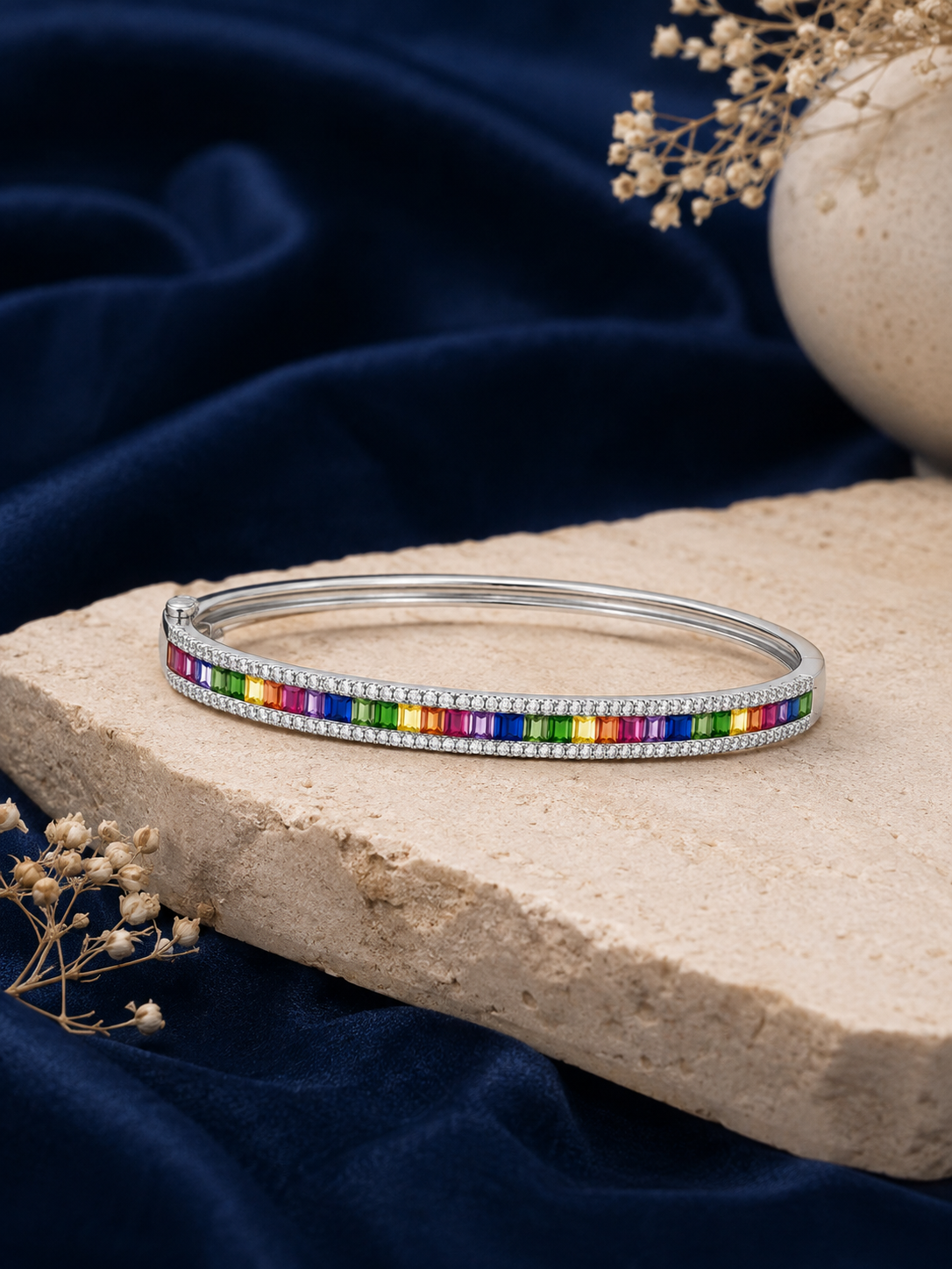 Rainbow Gemstone Baguette Bangle