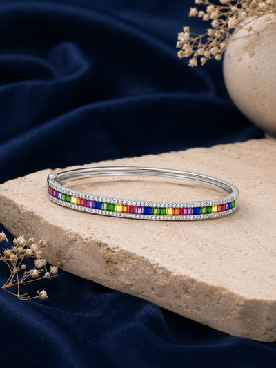 Rainbow Gemstone Baguette Bangle