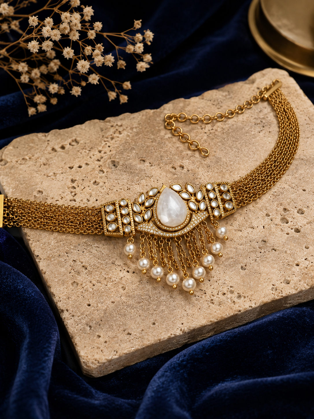 Gold Choker & Golden Leaf Mother-of-Pearl Jewelry Set