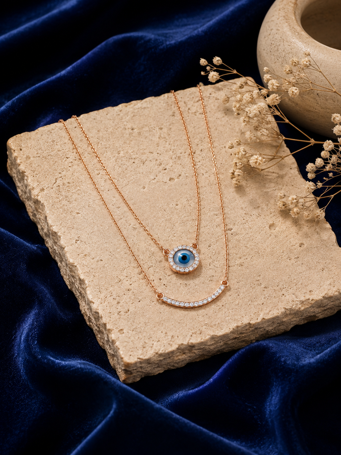Rose Gold-Tone Evil Eye Layered Necklace