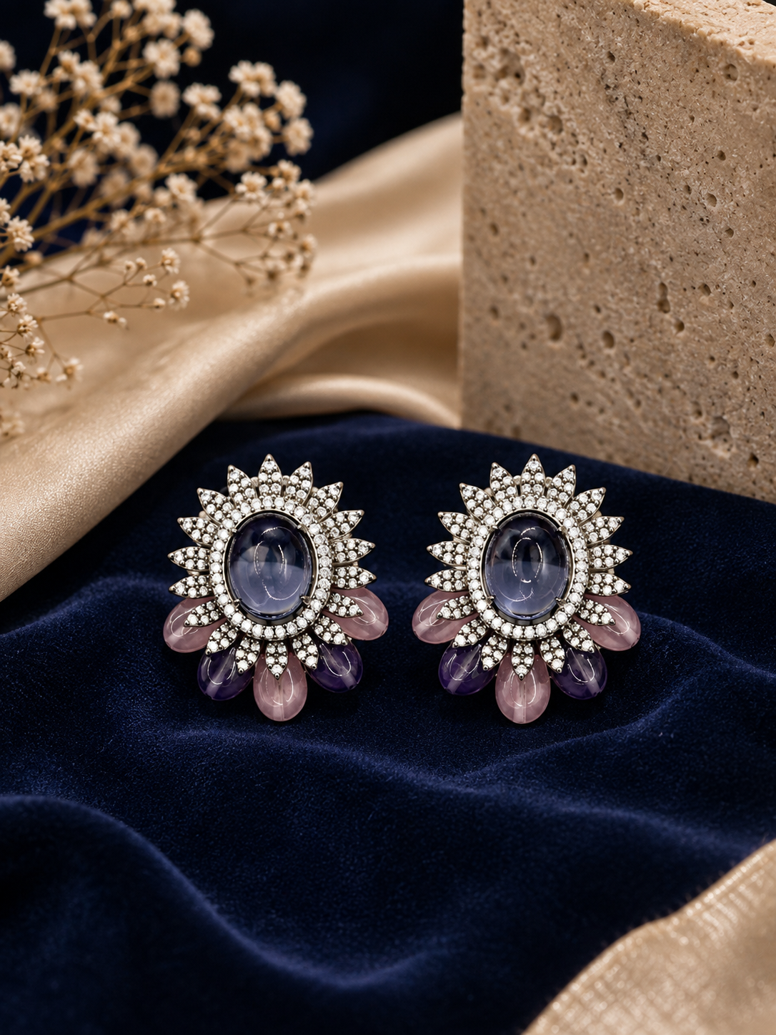 Floral Sunburst Cabochon Earrings