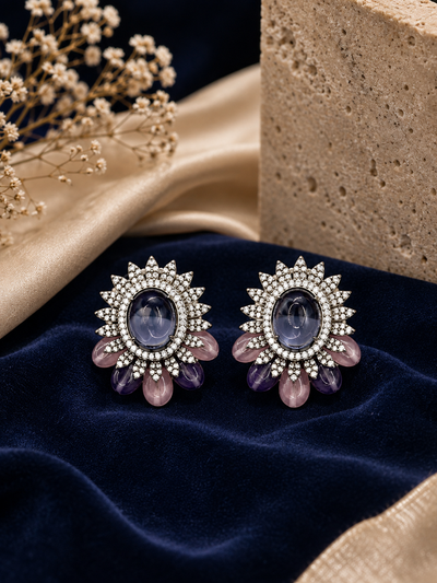 Floral Sunburst Cabochon Earrings