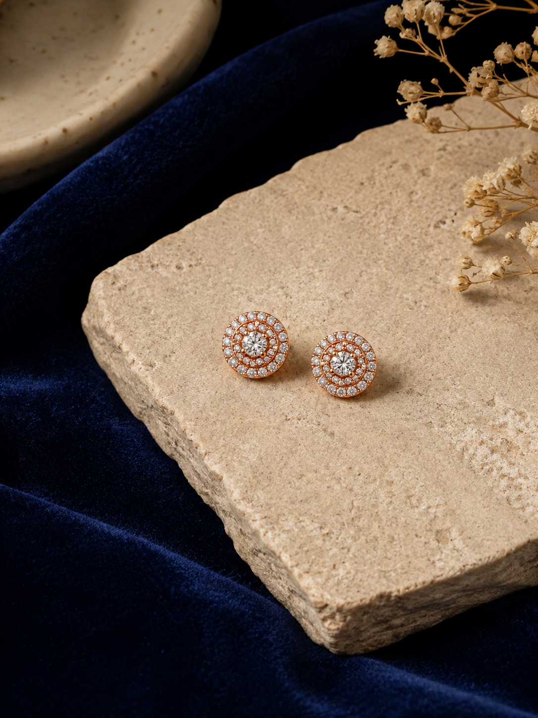 Rose Gold-Tone Halo Crystal Stud Earrings