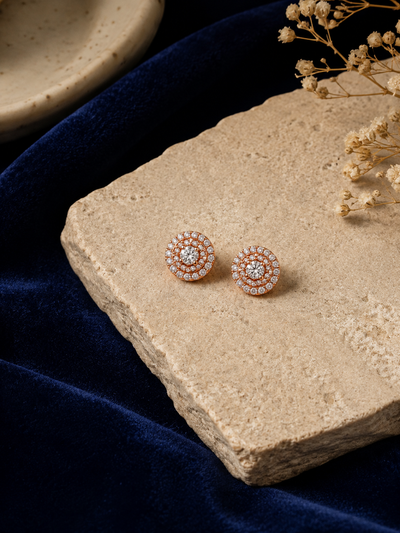 Rose Gold-Tone Halo Crystal Stud Earrings