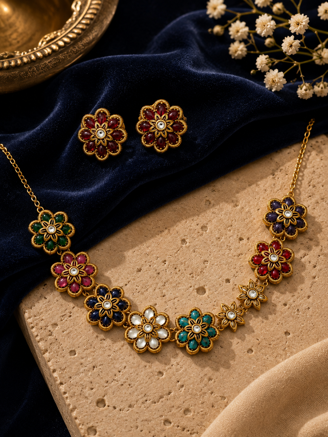 Ruby Floral Jewelry Set
