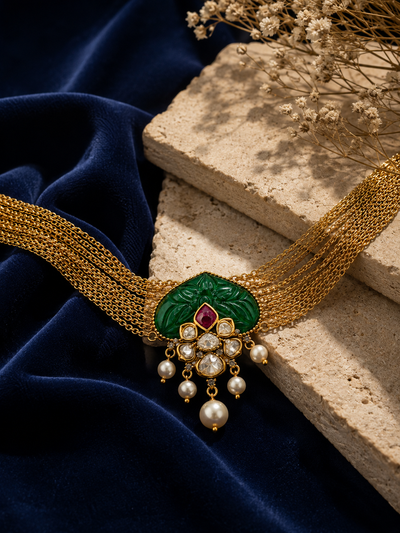 Ornate Emerald & Pearl Drop Earrings