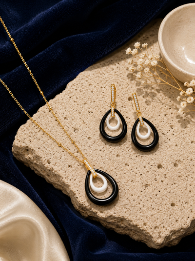 Black-and-White Teardrop Jewelry Set