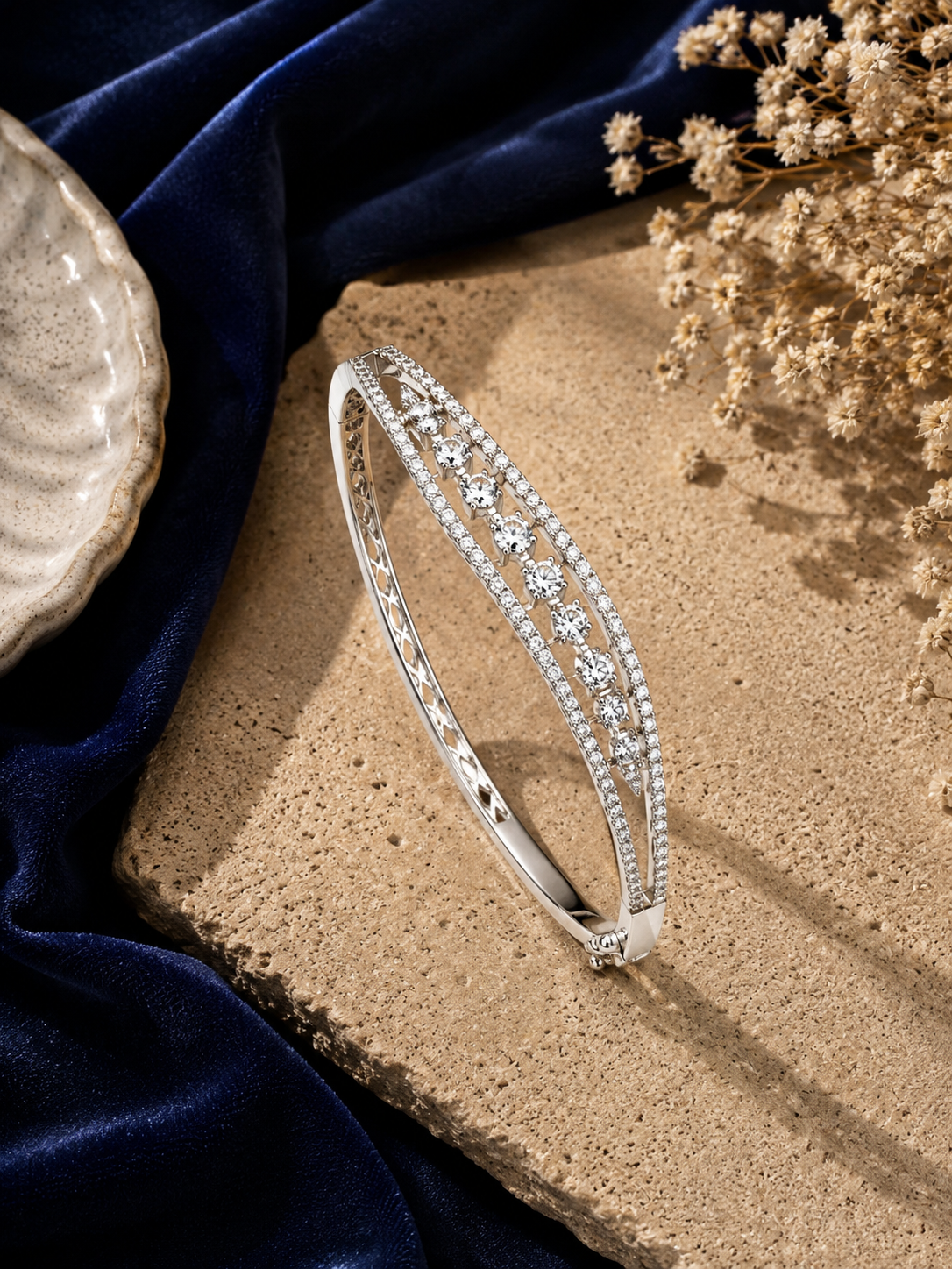 Silver Crossover Pavé Bangle