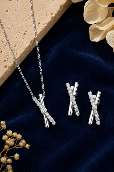 Minimalist Silver Diamond Cross Jewelry Set