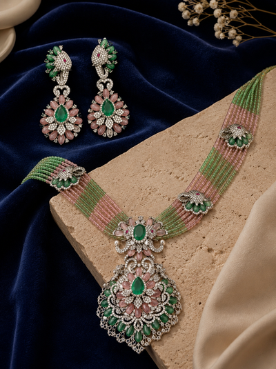 Ornate Emerald and Pink Jewelry Set