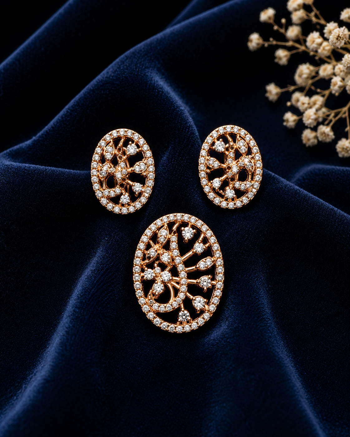 Rose Gold-Tone Filigree Oval Jewelry Set