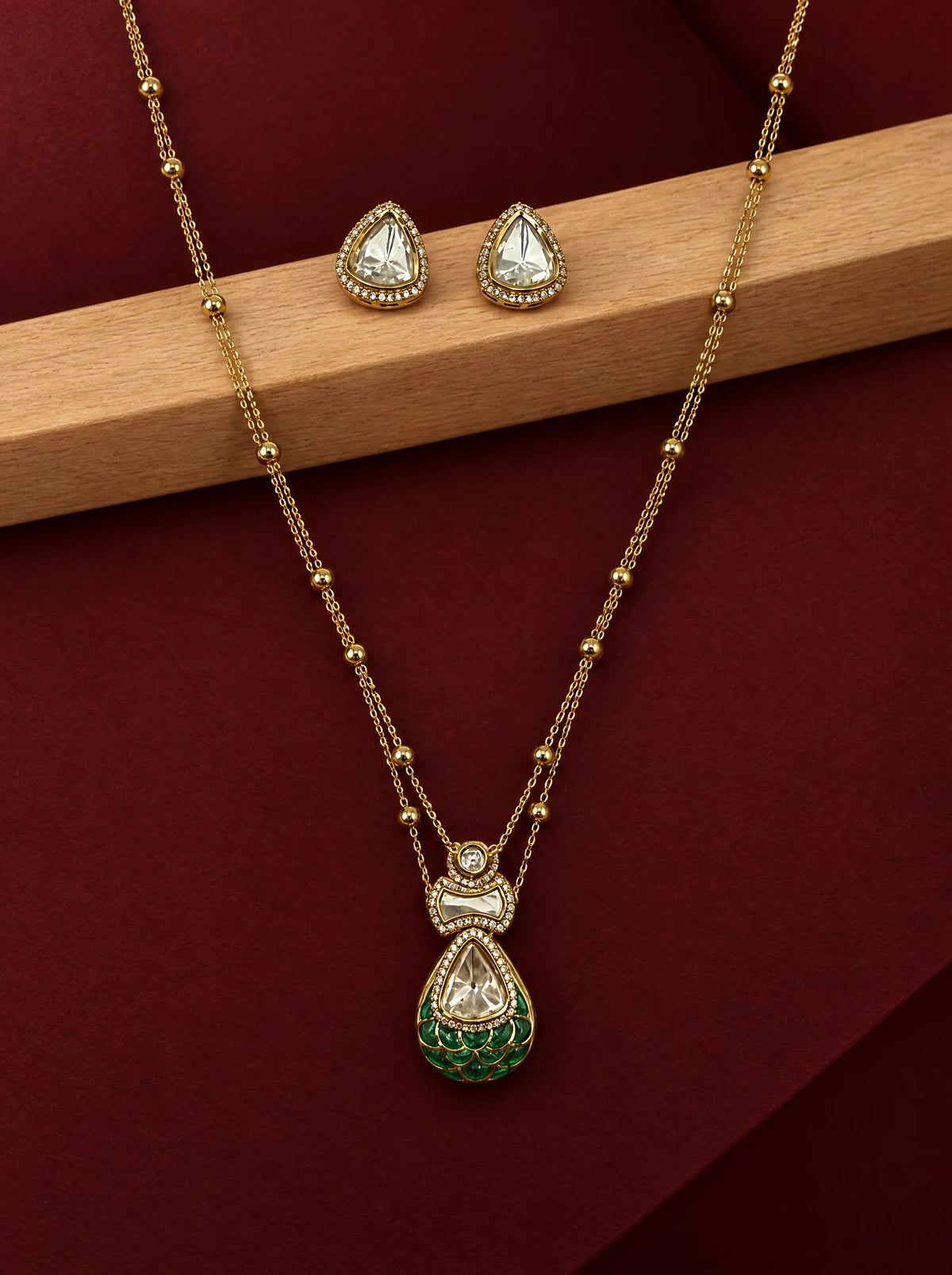 Emerald Teardrop Double Layer Necklace