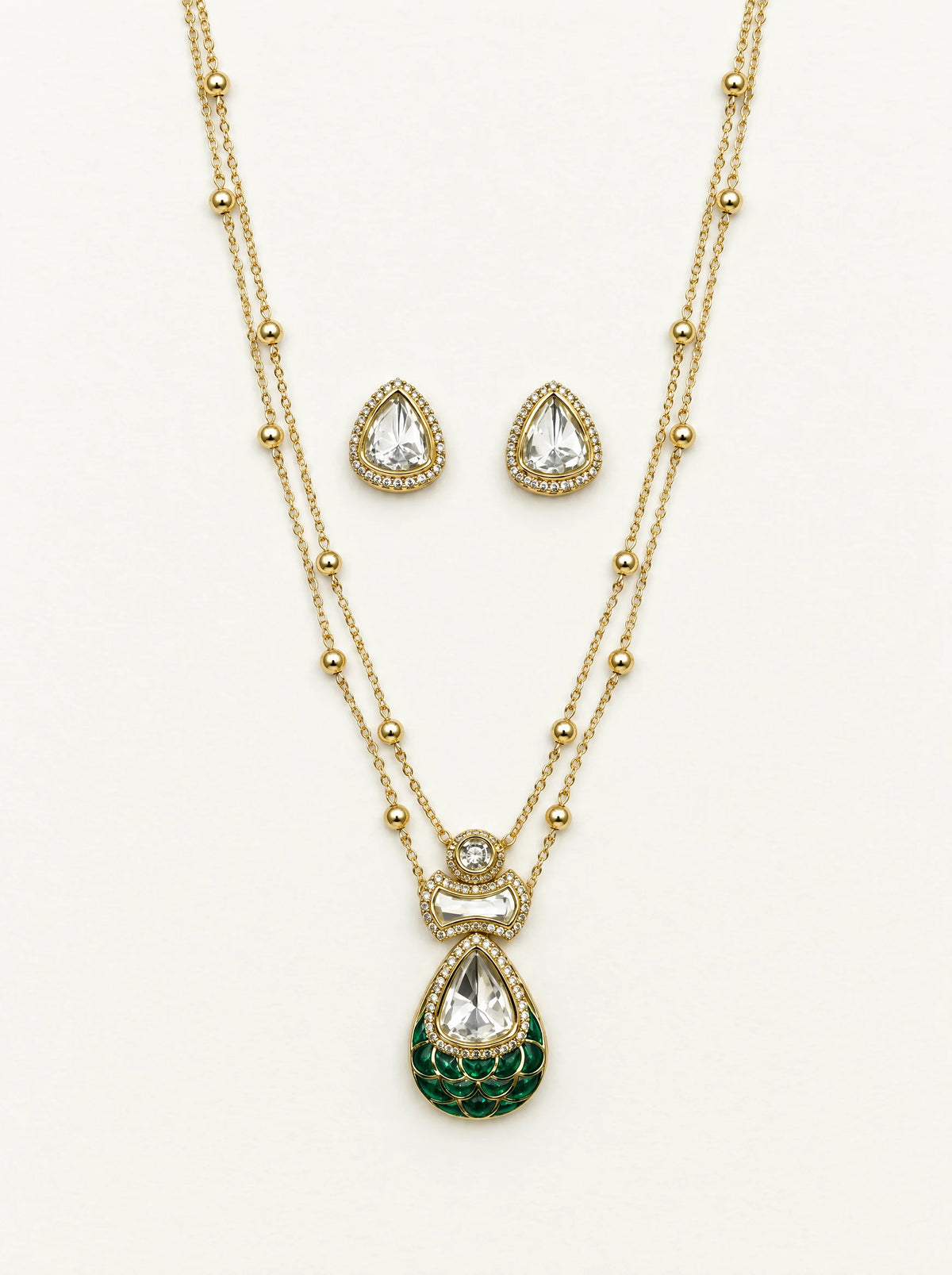 Emerald Teardrop Double Layer Necklace