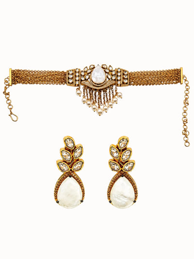 Gold Choker & Golden Leaf Mother-of-Pearl Jewelry Set