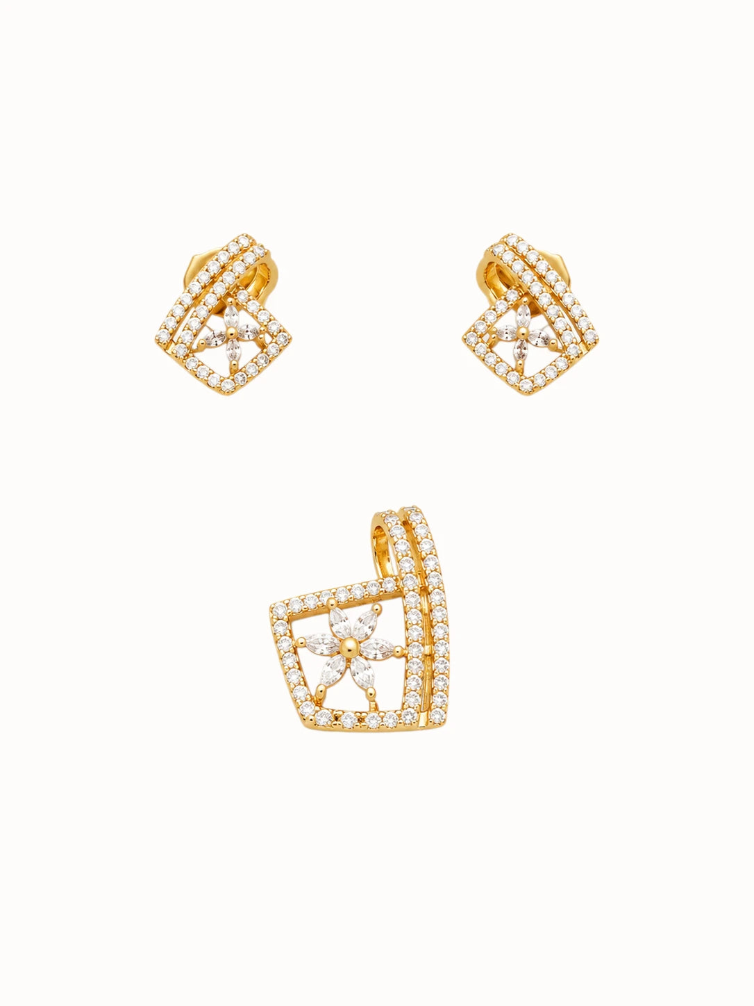 Floral Frame Diamond Pendant & Earring Set