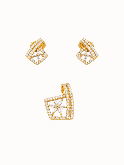 Floral Frame Diamond Pendant & Earring Set