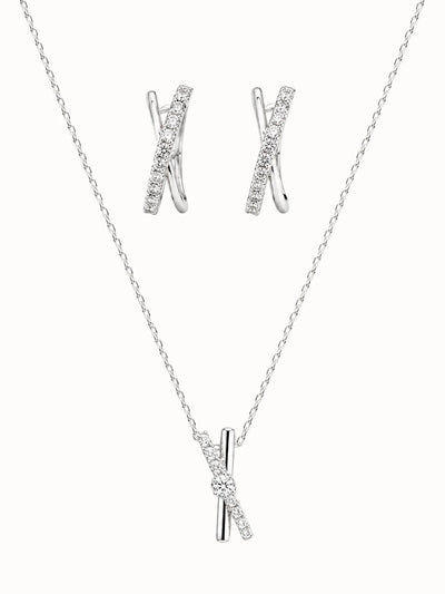 Minimalist Silver Diamond Cross Jewelry Set