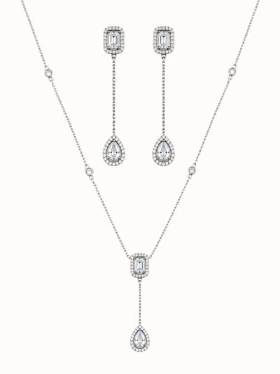Elegant Silver Drop Earrings and Necklace Set