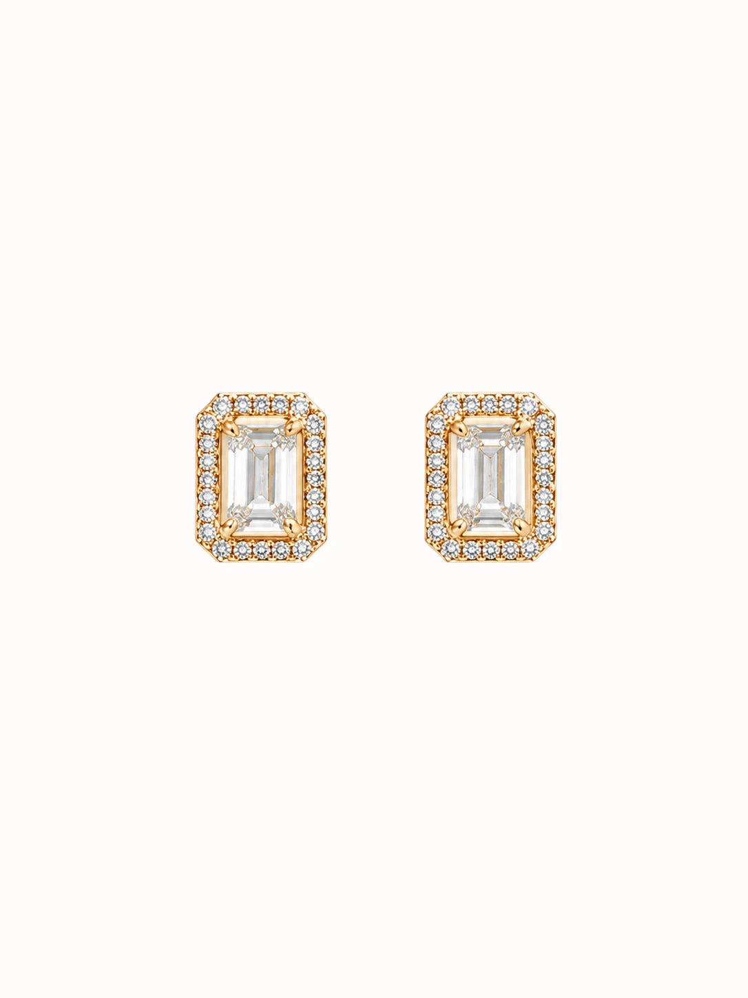 Emerald-Cut Gold Diamond Stud Earrings