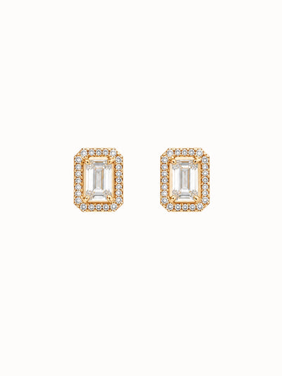 Emerald-Cut Gold Diamond Stud Earrings