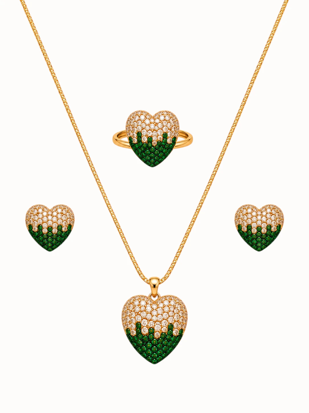 Emerald Drip Heart Jewelry Set