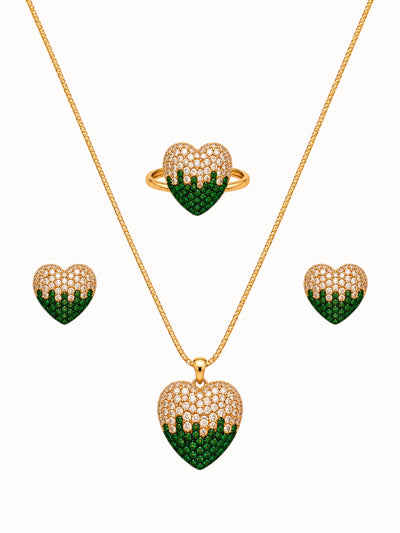 Emerald Drip Heart Jewelry Set