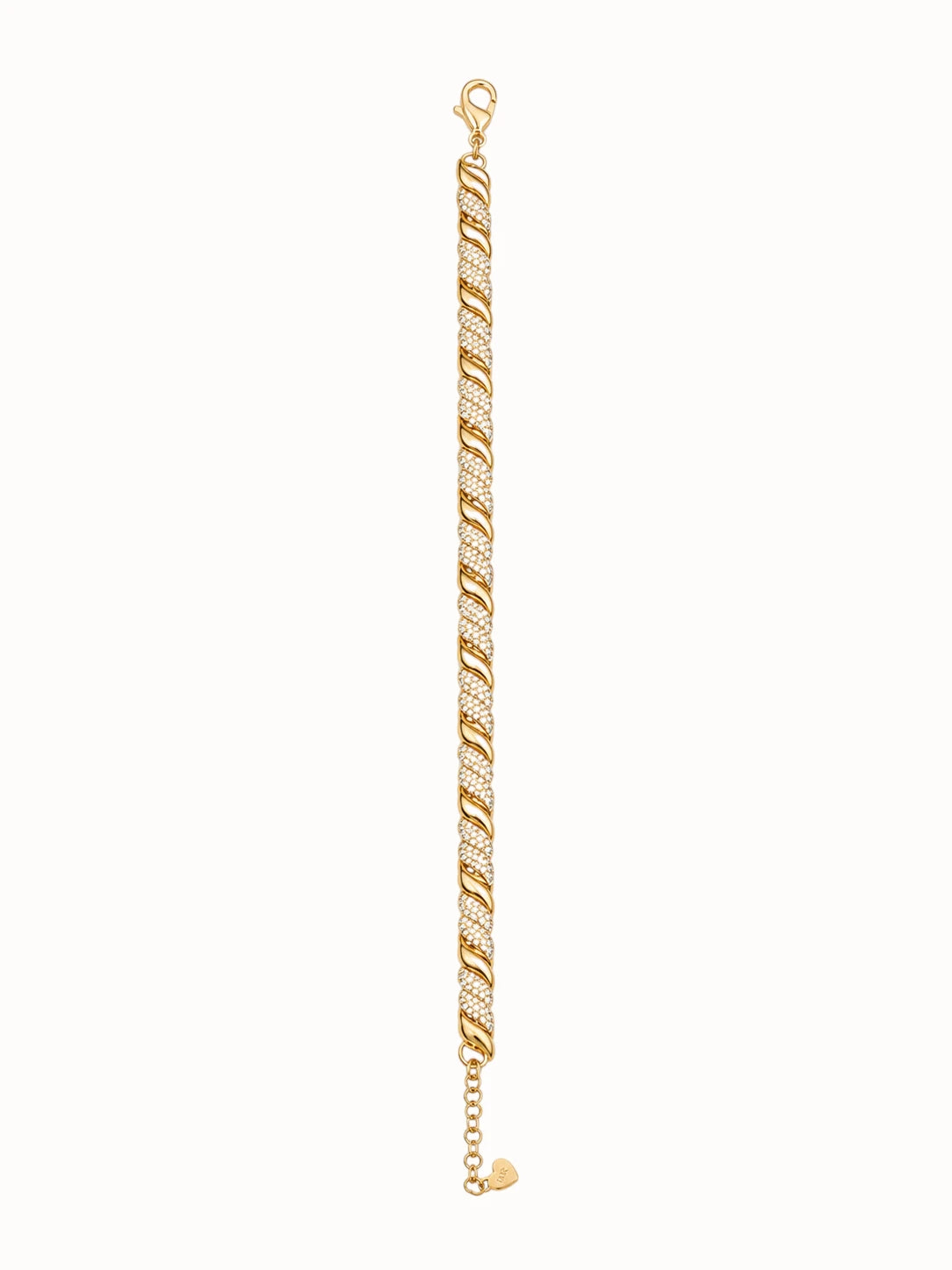 Gold Pavé Twist Bracelet with Heart Charm