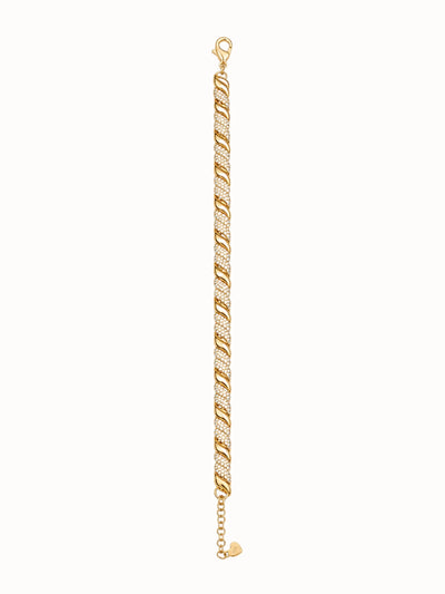 Gold Pavé Twist Bracelet with Heart Charm