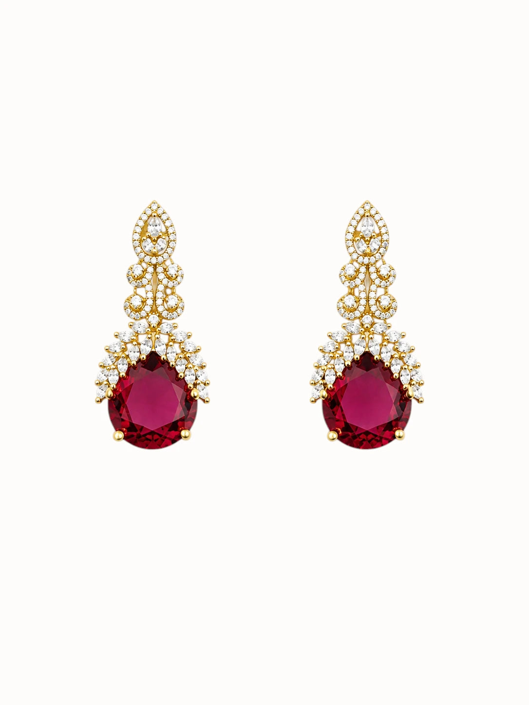 Gold and Ruby Drop Earrings