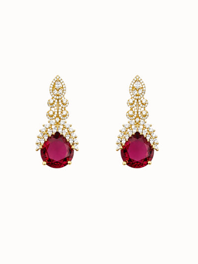 Gold and Ruby Drop Earrings
