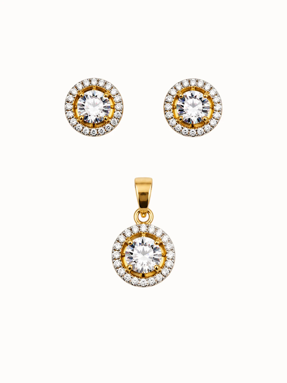 Golden Halo Studs and Pendant Set