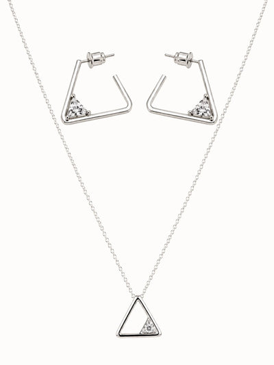 Minimal Silver Diamond Triangle Jewelry Set
