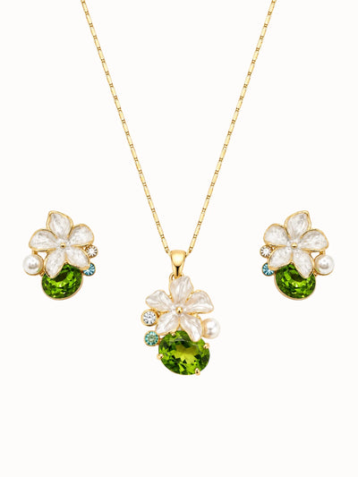 Mother-of-Pearl Flower and Peridot Jewelry Set