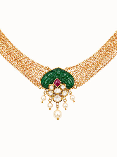 Ornate Emerald & Pearl Drop Earrings