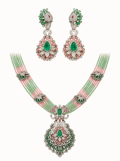 Ornate Emerald and Pink Jewelry Set