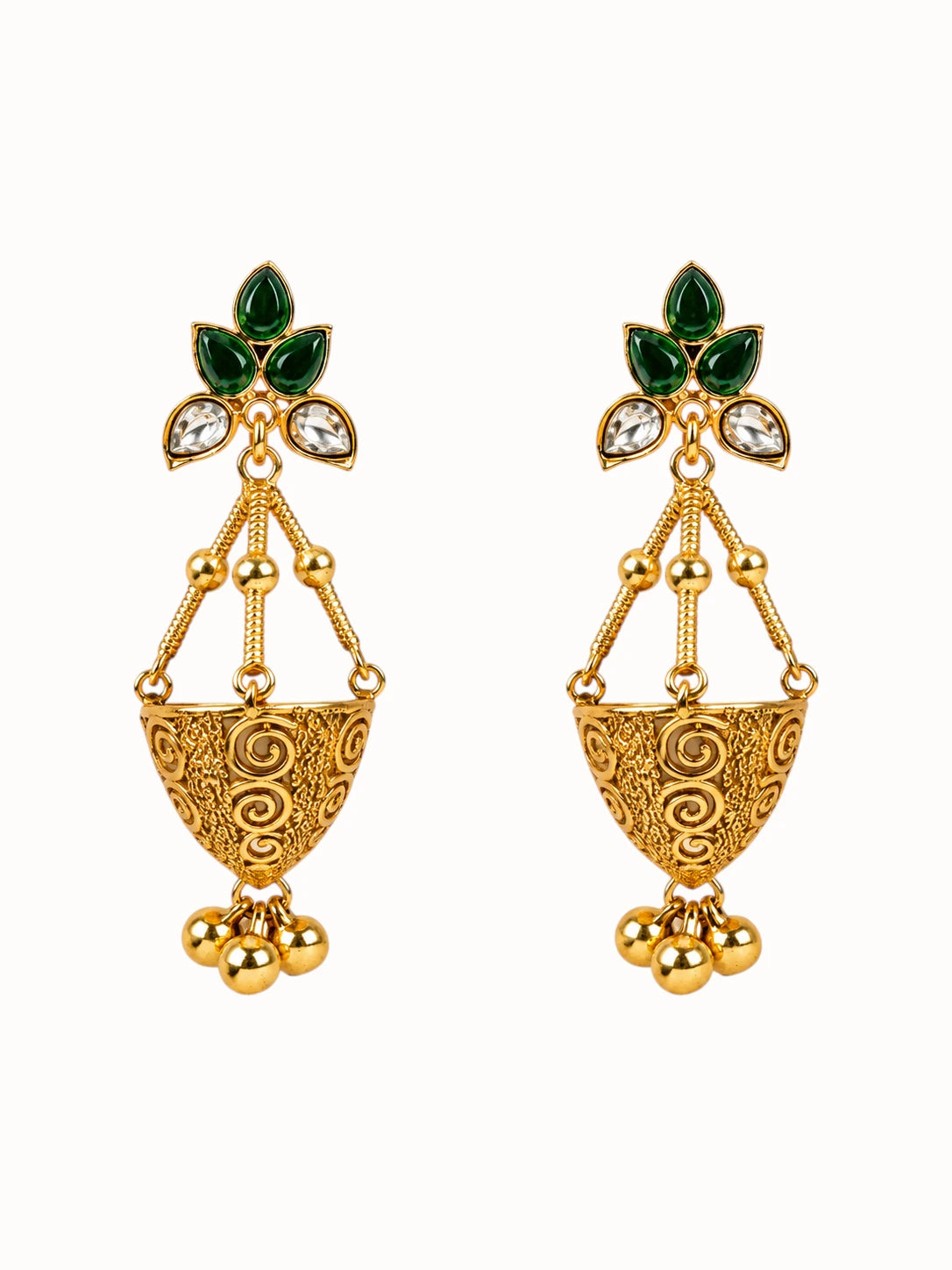Ornate Gold Floral Crystal Earrings