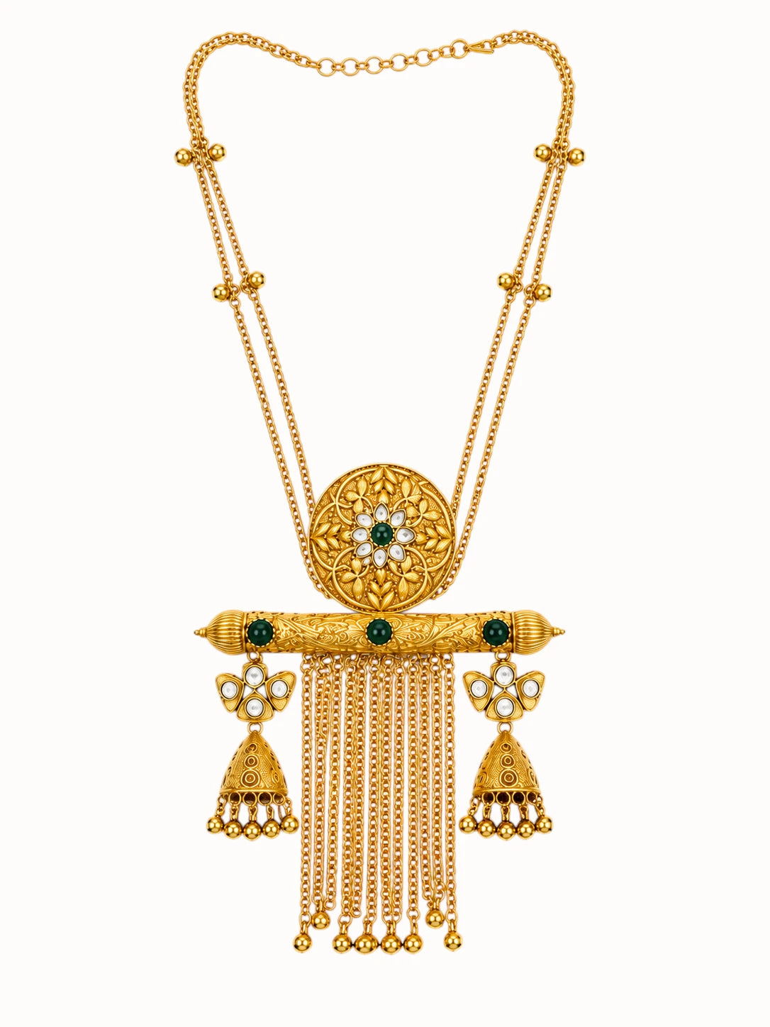 Ornate Gold & Emerald Jhumka Jewelry Set