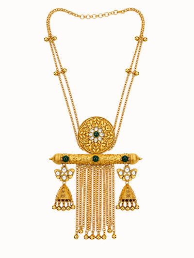 Ornate Gold & Emerald Jhumka Jewelry Set