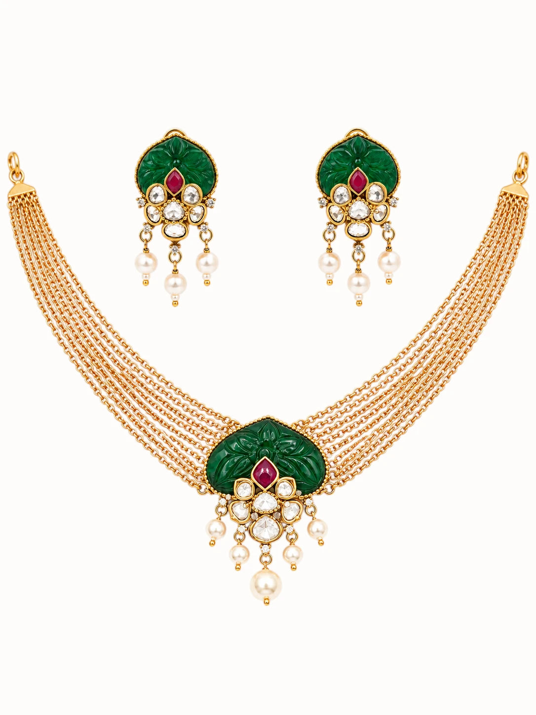 Ornate Green and Gold Jewelry Set