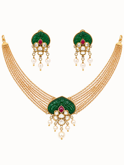 Ornate Green and Gold Jewelry Set