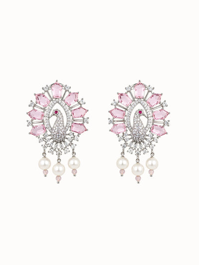 Ornate Pink Peacock Earings