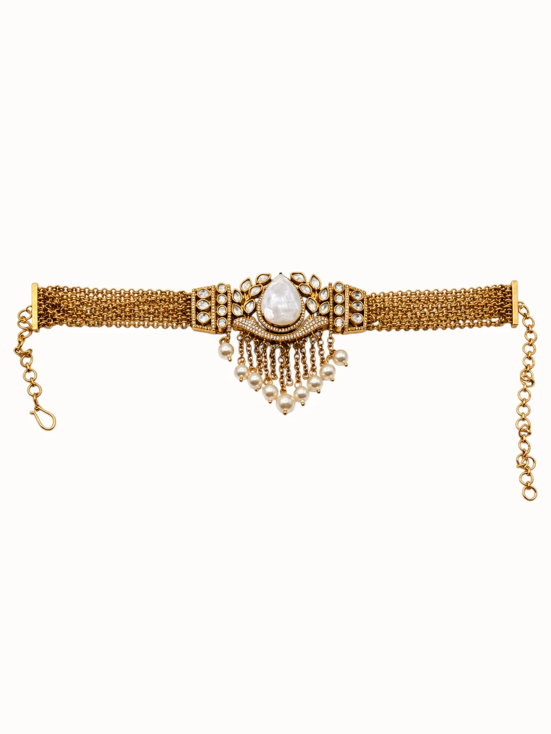 Gold Choker & Golden Leaf Mother-of-Pearl Jewelry Set
