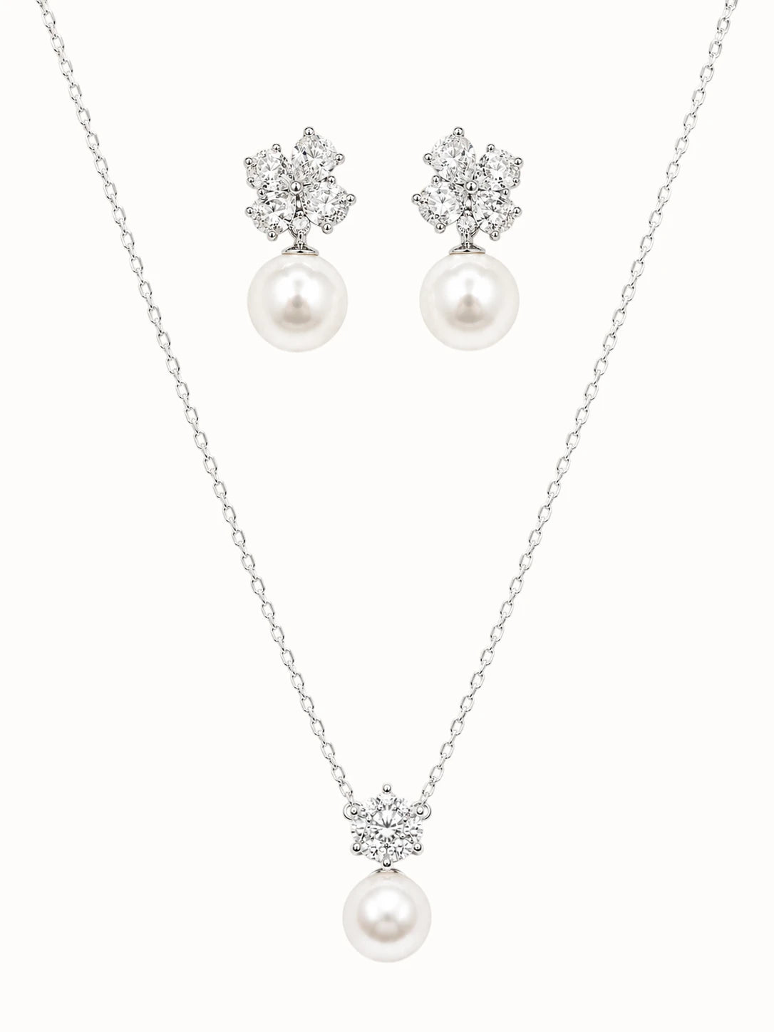Pearl and Diamond Floral Jewelry Set