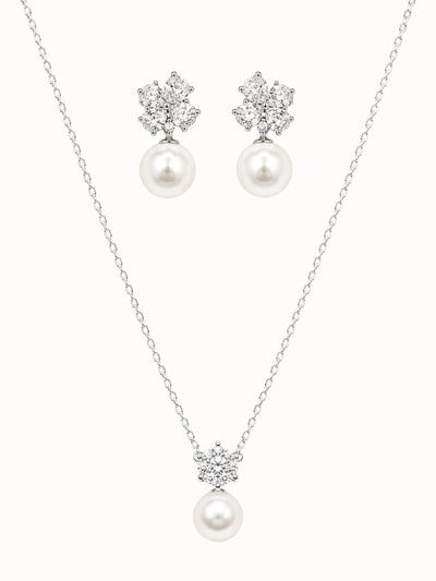 Pearl and Diamond Floral Jewelry Set