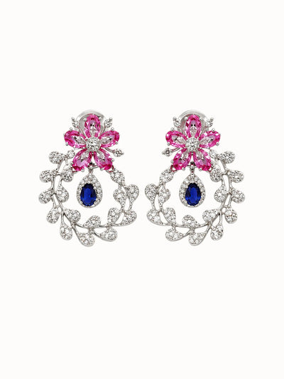 Pink Floral Sapphire Hoop Earrings