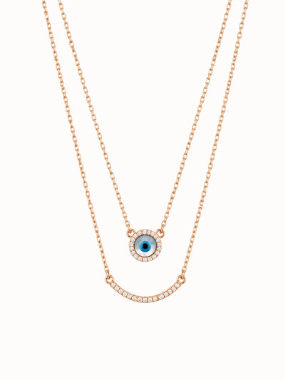 Rose Gold-Tone Evil Eye Layered Necklace